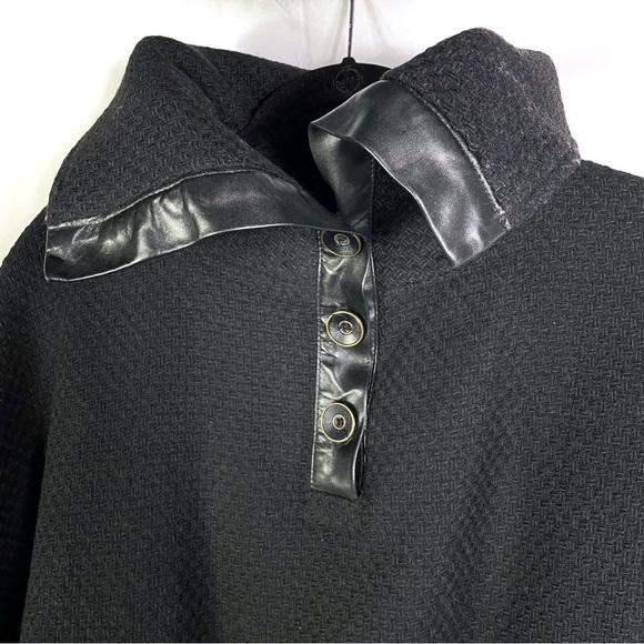 Mackage Poncho Wool Blend Black Leather Trim Belted Cape Collared Sz XS Women's - Picture 3 of 11